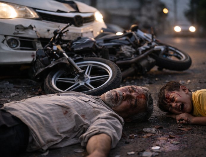 जौनपुर: कार ने मारी टक्कर बाइक सवार अधेड़ व मासुम बच्चे को आई गंभीर चोट