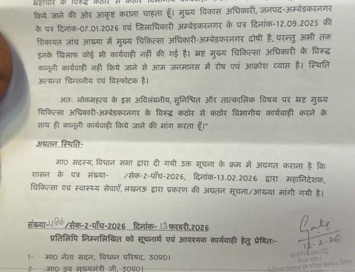 अम्बेडकरनगर :  सीएमओ (CMO) पर भ्रष्टाचार का गंभीर आरोप, विधान परिषद में उठा मामला
