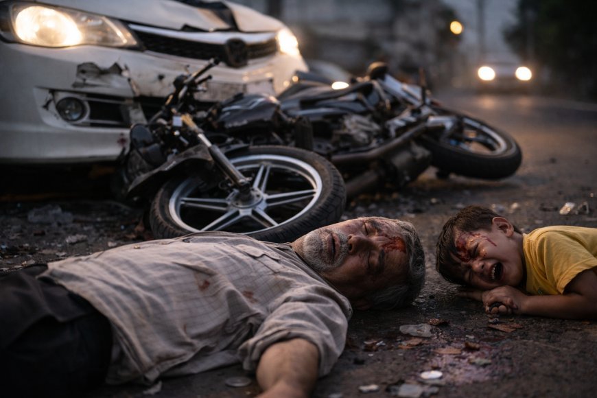 जौनपुर: कार ने मारी टक्कर बाइक सवार अधेड़ व मासुम बच्चे को आई गंभीर चोट