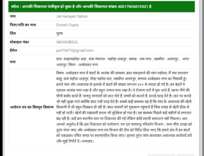 अम्बेडकर नगर : बंदरों के आतंक से सहमे ग्रामीण, वन विभाग से कार्रवाई की मांग