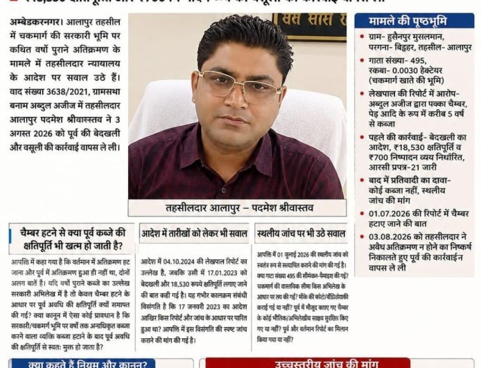 अम्बेडकर नगर: चैम्बर हटते ही पांच साल पुराने कब्जे का मामला खत्म? तहसीलदार के आदेश पर उठे सवाल