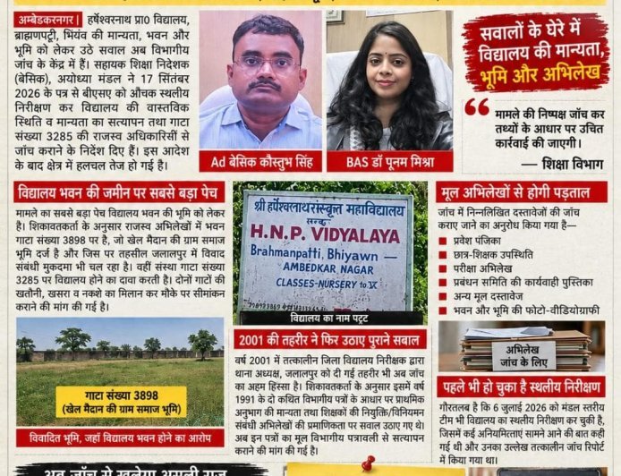 अम्बेडकर नगर:  ‘मान्यता’ का पेंच , ‘गाटा’ का खेल! हर्षेश्वरनाथ विद्यालय पर एडी बेसिक की नजर, अब कागज नहीं.....जमीन भी देगी जवाब