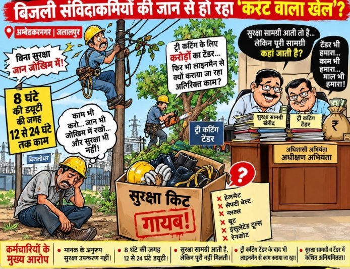 अम्बेडकर नगर: सुरक्षा किट गायब, ड्यूटी ‘24 घंटे’ की! बिजली संविदाकर्मियों की जान से हो रहा ‘करंट वाला खेल