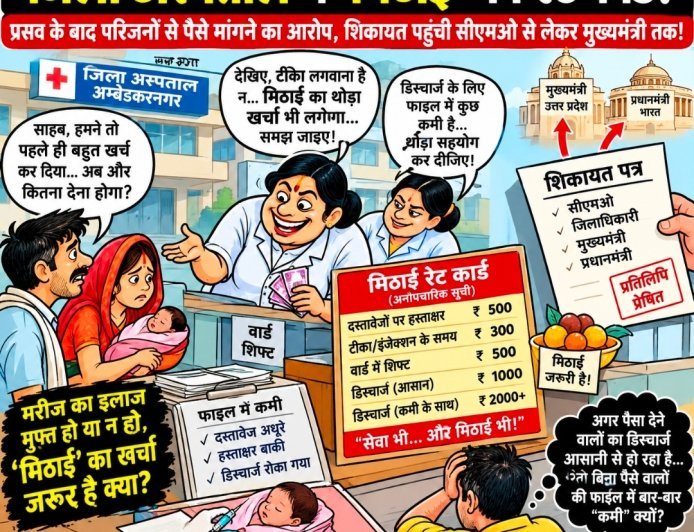 जिला अस्पताल में प्रसव के बाद मिठाई मांगने अद्भुत खेल! प्रसव के बाद परिजनों से पैसे मांगने का आरोप, शिकायत पहुंची सीएमओ से लेकर मुख्यमंत्री तक!