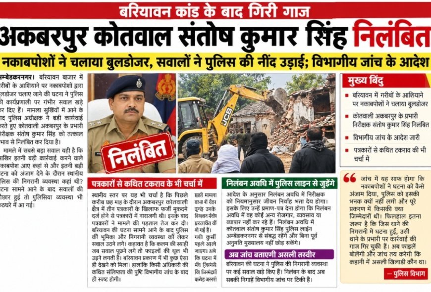 बरियावन कांड के बाद गिरी गाज, अकबरपुर कोतवाल संतोष कुमार सिंह निलंबित