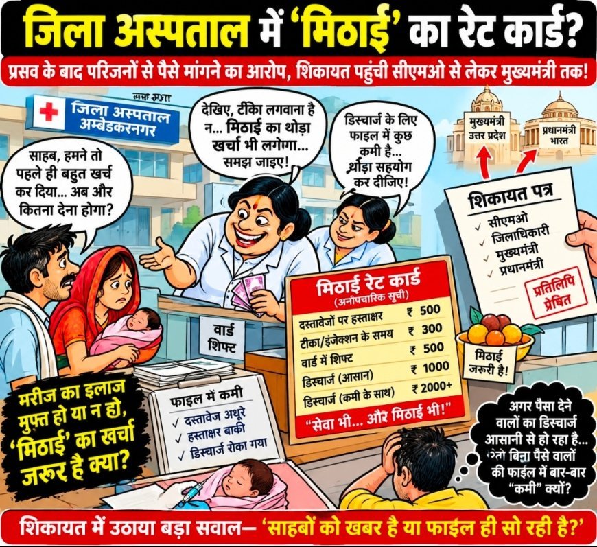 जिला अस्पताल में प्रसव के बाद मिठाई मांगने अद्भुत खेल! प्रसव के बाद परिजनों से पैसे मांगने का आरोप, शिकायत पहुंची सीएमओ से लेकर मुख्यमंत्री तक!