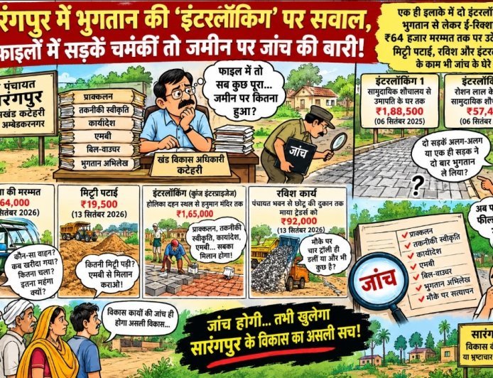 सारंगपुर में भुगतान की ‘इंटरलॉकिंग’ पर सवाल, फाइलों में सड़कें चमकीं तो जमीन पर जांच की बारी!