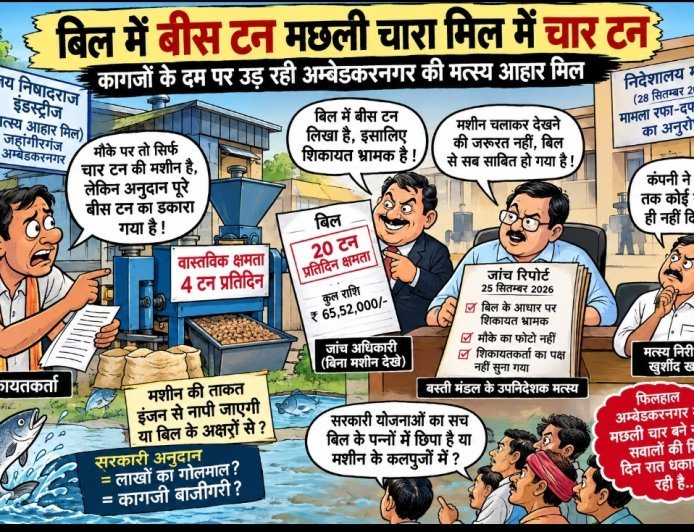 बिल में बीस टन मछली चारा मिल में चार टन कागजों के दम पर उड़ती हुई अंबेडकरनगर की मछली चारा मिल