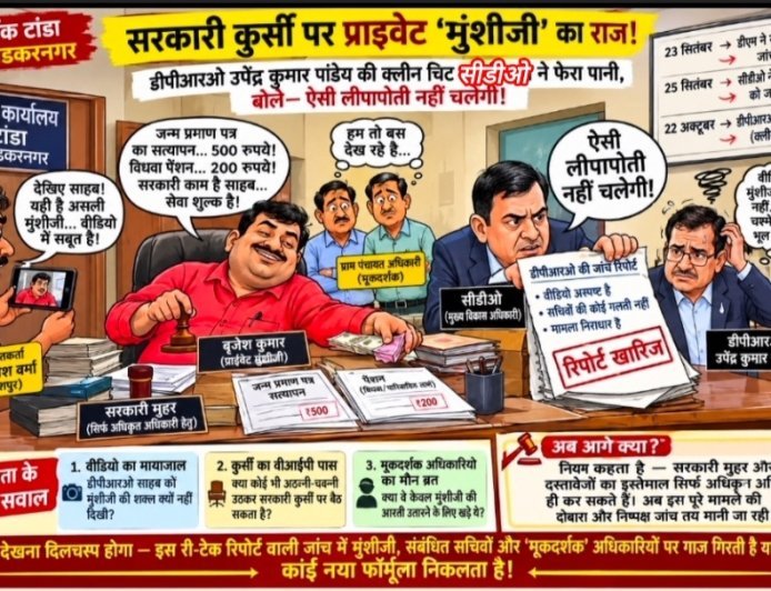 सरकारी कुर्सी पर प्राइवेट 'मुंशीजी' का राज! डीपीआरओ उपेंद्र कुमार पांडेय की क्लीन चिट पर सीडीओ ने फेरा पानी, बोले— ऐसी लीपापोती नहीं चलेगी!