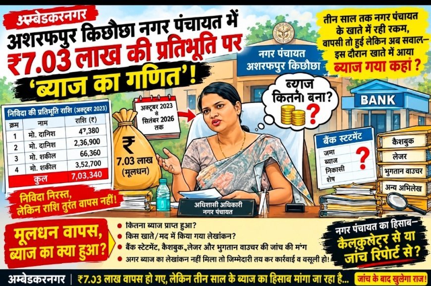 अशरफपुर किछौछा नगर पंचायत में ₹7.03 लाख की प्रतिभूति पर ‘ब्याज का गणित !