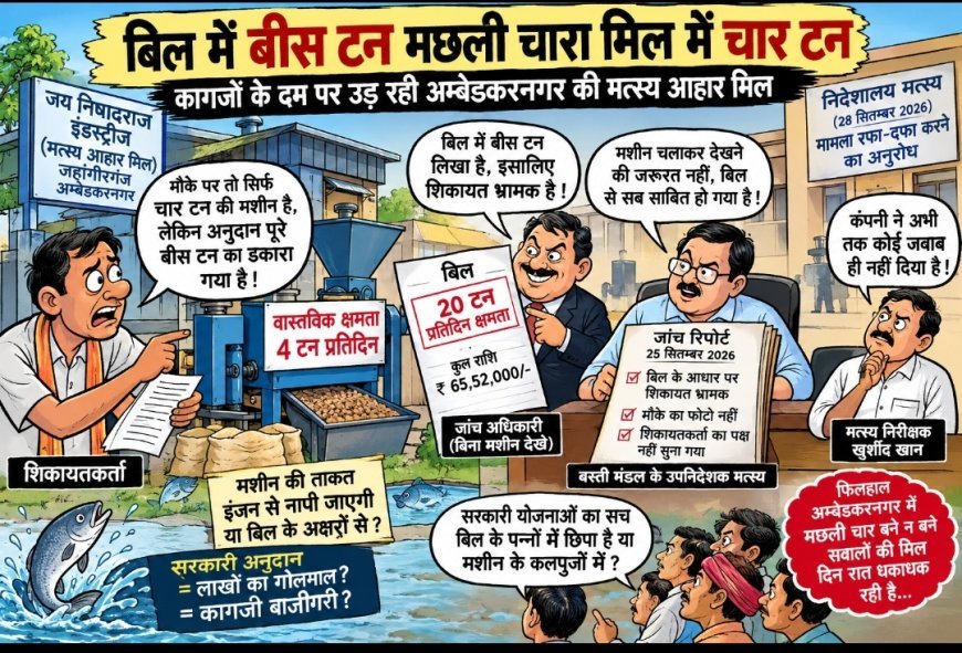 बिल में बीस टन मछली चारा मिल में चार टन कागजों के दम पर उड़ती हुई अंबेडकरनगर की मछली चारा मिल