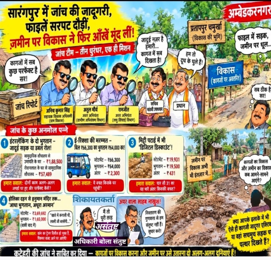सारंगपुर में जांच की जादूगरी, फाइलें सरपट दौड़ीं, ज़मीन पर विकास ने फिर आँखें मूंद लीं!